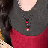 Fashionkova Red Drip Glaze Mushroom Heart Pendant Leather Rope Necklace For Women Fashion 2025 Y2K Sweet Jewelry Niche Exquisite Accessories