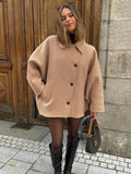Fashionkova party look inspos Fashion Turn Down Collar Coat For Women Vintage Solid Long Sleeve Female Jacket 2024 Elegant Spring Autumn Pocket Lady Outerwear