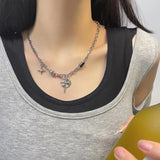 Fashionkova New Y2K Cuban Figaro Chain Star Moon Pendant Necklace Men Punk Black Zircon Chain Choker Necklace For Men Jewelry Gifts