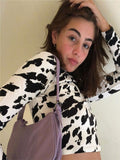 Fashionkova party look inspos Sexy Women Milk Cow Pattern Print Crop Top Female Long Sleeve Slim Fit Holiday Fashion Casual Short T Shirt Streetwear