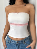 Fashionkova Sweet Y2K Contrast Lace Strapless White Tube Top Women 2000s Cute Kawaii Cropped Vest