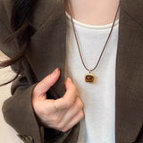 Fashionkova Trendy Punk Tiger Eye Stone Leather Rope Adjustable Necklace For Women Men Stuff Couple Charms Jewelry  Scene EMO Accessories