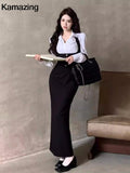 Fashionkova Valentine's Day Aesthetic Y2K 3-piece Set Women Crop Coat Blazer White Shirt Halter Sleeveless Bodycon Midi Dress Autumn New Female Korean Chic Outfits