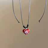Fashionkova Trendy Y2K Cute Red Heart Mushroom Pendant Adjustable Black Rope Sweater Chain Necklace For Women Party Christmas Jewelry Gifts