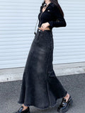 Fashionkova  Nye Outfit 2023 Fashion Spring Denim Skirts for Women Vintage Do Old Midi Skirt Chic High Waisted Trumpet Mermaid A Line Skirts