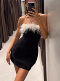 Fashionkova Feather Corset Dress Woman off Shoulder Short Dresses for Women Sexy Backless Evening Dresses Women Bodycon Women's Dress Valentine's Day Aesthetic