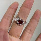 Fashionkova Y2K Gothic Dark Red Cross Star Crow Heart Rings For Women Goth Game Love And Deepspace Sylus Cosplay Jewelry Accessories Gifts