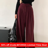 business casual outfits Fone Jianhe 2024 Autumn and Winter Waist Oblique Buckle Ankela Red Thickened Brushed Wide-Leg Casual Pants for Women