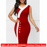 business casual outfits plus Size Women's Dress Fashionable Sexy High Waist Sleeveless V-neck Button Temperament Slim Sheath Dress