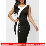 business casual outfits plus Size Women's Dress Fashionable Sexy High Waist Sleeveless V-neck Button Temperament Slim Sheath Dress