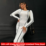 classy outfits men Sexy round Neck Line Slim-Fit Sheath Dress Autumn and Winter Lazy Wind Contrast Color Dress Advanced