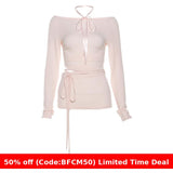 cute outfits fall Wind 2024 Spring Women's Fashion Sexy Long-Sleeved round Neck Waist Lace-up T-shirt