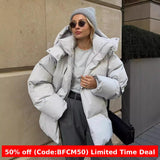 winter football game outfit Cotton-Padded Jacket Women's Cotton-Padded Jacket Loose Cotton-Padded Jacket Solid Color Hooded Cotton-Padded Jacket 2024 Winter