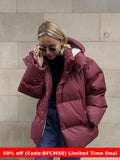 winter football game outfit Cotton-Padded Jacket Women's Cotton-Padded Jacket Loose Cotton-Padded Jacket Solid Color Hooded Cotton-Padded Jacket 2024 Winter