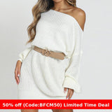 turtle neck outfit men Autumn and Winter Mid-Length Knitted Sexy off-Shoulder Pullover Women's Solid Color Woolen Skirt