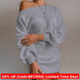 turtle neck outfit men Autumn and Winter Mid-Length Knitted Sexy off-Shoulder Pullover Women's Solid Color Woolen Skirt