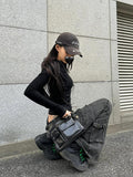 Fashionkova REDDACHiC Black Low Waist Cargo Jeans 2000s Distressed Whiskers Multi-pocket Stretch Bootcut Pants Women Retro Grunge Streetwear ootd