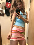 Fashionkova Y2k Aesthetic Mini A-Line Skirt Pink Printing Streetwear Saldas Mujer Moda 2025 Harajuku Zipper Grunge Skirts Women Summer Saia