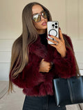 Fashionkova party look inspos Women's Brown Big Lapel Faux Fur Fury Fashion Fluffy Long Sleeved Thick Warm Fury Jacket 2024 Winter Lady Casual Street Outwear
