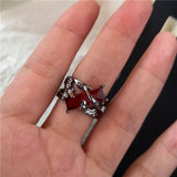 Fashionkova Goth Cross Red Zircon Heart Rings Vintage Hiphop Star Love Crystal Open Ring Y2K Irregular Aesthetic Egirl EMO Halloween Jewelry