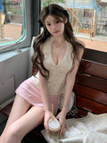 Fashionkova Spring French Vintage Sweet 2 Piece Sets Women Y2k Sexy V-neck Design Mini Skirt Suits Female Lace Korea Style Chic Outfits 2025