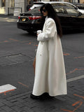 Fashionkova party look inspos Elegant Lapel White Oversize Overcoat Women Casual Full Sleeve Long Coat Autumn Winter Lady Commuting High Street Outerwear