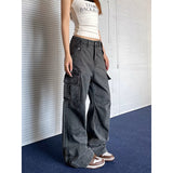 Fashionkova party outfit  Gray Baggy Straight Jeans Women Korean Fashion Streetwear High Waist Wide Leg Denim Pants Female Loose Mopping Jean Trouser Y2K