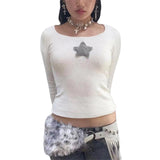 Fashionkova party look inspos Women Star Shirt Y2k Graphic Print Crop Tops Long Sleeve Vintage Baby Tees Fairy Grunge Aesthetic Fall Tops Streetwear