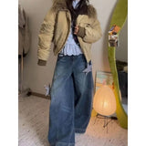 Fashionkova Retro American Star Applique Flared Hem Wide Leg Jeans Women 2025 Trendy Fluid Trousers Loose Baggy Floor-Length Streetwear