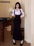 Fashionkova Valentine's Day Aesthetic Y2K 3-piece Set Women Crop Coat Blazer White Shirt Halter Sleeveless Bodycon Midi Dress Autumn New Female Korean Chic Outfits
