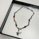Fashionkova Y2K Goth Dark Red Rose Flower Pendant Clavicle Chain Choker Necklace For Women Men Unisex Charms Grunge Punk Jewelry Accessories