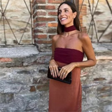 Fashionkova 2025 Spring New Women's Fashion and Elegance Slim Fit Versatile Chiffon Bra Color Block Long Dress Valentine's Day Aesthetic