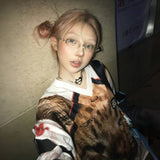 Fashionkova Japanese Y2k Kitten Print Jersey T-shirt Vintage Harajuku V-neck Long Sleeve Cat Tops American Retro Streetwear 2000s Spring Style 2025