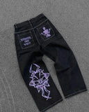 Fashionkova American Y2K New Fashion Pattern Embroidery Loose Jeans Men Street Casual Joker Mopping Oversized Wide-leg Pants Couple Jeans Casual Outfit