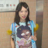 Fashionkova Japanese Y2k Graffiti Print T-shirt Trashy 2000s Style Crop Top Vintage Harajuku Removable Fur Sleeve Tee Shirt American Spring Style 2025