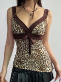 Fashionkova Contrast Patchwork Leopard Print Slim Asymmetrical Tank Vest Female V Neck Y2K Summer Camisole Tops