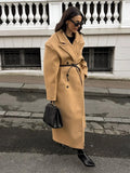 Fashionkova party look inspos Fashion Retro Woolen Blends Overcoat Women Double-breasted Long Lapel Coat 2025 Spring Lady Casual Street Commute Outerwear