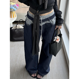 Fashionkova Party Outfit Blue Womens Jeans High Waist Vintage Design Hip Hop Straight Baggy Denim Pants Street Y2K American Style Wide Leg Denim Trouser