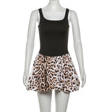 Fashionkova Valentine's Day Aesthetic Trendix Slim Straps Leopard Dress Women Sleeveless Bodycon Patchwork Short Dresses Vacation Beach Party Sexy Backless Mini Dress