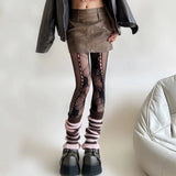 Fashionkova  Nye Outfit Y2K Floral Jacquard Sexy Stockings Women Gothic Punk Black Fishnet Pantyhose Harajuku Lolita Irregular Rose Holes Mesh Tights