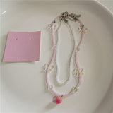 Fashionkova Summer Y2K Strawberry Pendant Necklace Set Choker for Women Children Jewelry Imitation Pearl Neck Clavicle Chain Accessories New