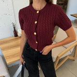 Fashionkova Trendix Women Winter Knit Cardigan Winter Street Fashion Patchwork Ribbed Short Sleeve Sweater Autumn Commute Knitwear Crop Top Casual Outfit
