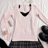 FashionKova-back to school outfit 2024 Fall Winter Sweater Casual Slim Fit Chic Solid Color Ribbon Decoration One-shoulder Pullover Y2K Harajuku Womens Streetwear