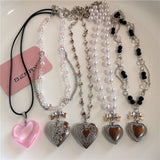 Fashionkova Y2K Heart Locket Pendant Openable Female Silver Color Stainless Steel Photo Necklace For Women Frame Charm Aesthetic EMO Jewelry