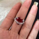 Fashionkova Goth Punk Retro Red Crystal Love Heart Cross Geometry Irregular Open Ring Set Y2K Halloween Accessories For Women Kpop Jewelry