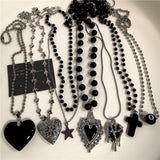Fashionkova Gothic Punk Black Peach Heart Star Pendant Chain Necklace For Women Men Y2K Hip Hop Charm Trendy Jewelry Anniversary Accessories