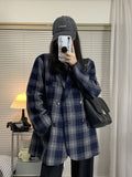 Fashionkova  Nye Outfit Zoki Vintage Faux Woolen Plaid Blazers Coat Women Streetwear Loose Retro Jackets American Harajuku Long Sleeve Outwear Tops New