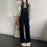 Fashionkova  Party Outfit  Fashion New Applique Flower Denim Jumpsuits Women Korean Loose Straight Wide Leg Overalls One Piece Outfit