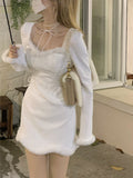 Fashionkova  party look inspos White Y2k Mini Dress Party Women Casual Fur Knit Dress Lolita Female Kawaii Clothing Vintage One Piece Dress Korean 2025 Spring