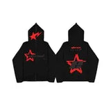 Fashionkova Christmas Gift outfit  Vintage Star Letter Printing Zipper Hoodie Y2K Harajuku Long Sleeve Sweatshirt 90S Goth Punk Oversized Jacket Casual Couple Top